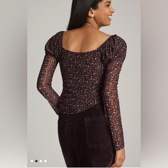 Maeve Floral Ballon Shoudlers Bell Sleeves Top with Lace Detail Size M - Picture 3 of 17